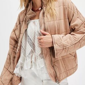 Free People Dolman Quilted Jacket in Champagne- XL